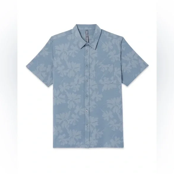 Nwt Vuori Short Sleeve Bridge Button Down Color: Dusty Blue Plumeria size M - Picture 5 of 8